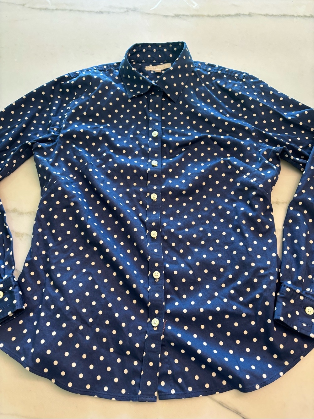 Banana Republic Navy Blue & White Polka Dot Office Siren Button-Down Shirt Sz 14